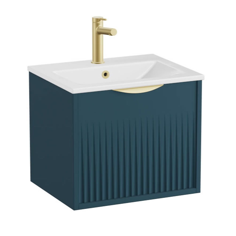 Vado Safari Fluted 500mm Atlantic Blue Wall Hung Vanity Unit & Ceramic Basin